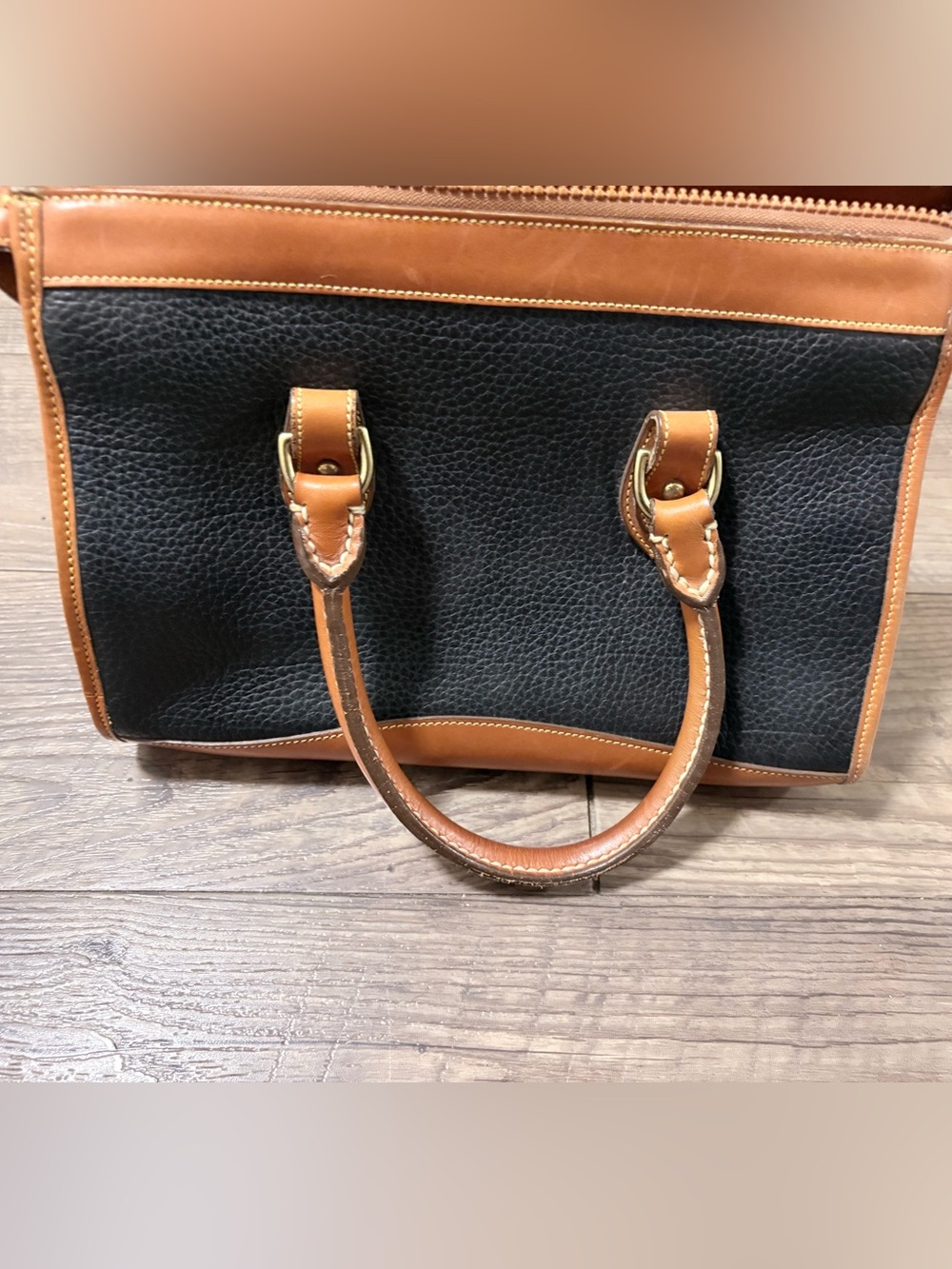 Dooney & Bourke Black Pebble Leather Satchel with Brown Trim - Picture 4 of 4